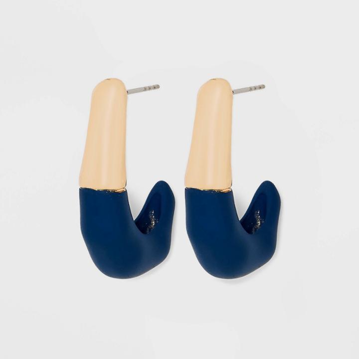 Enamel With Organic Shaped Hoop Earrings - A New Day Blue