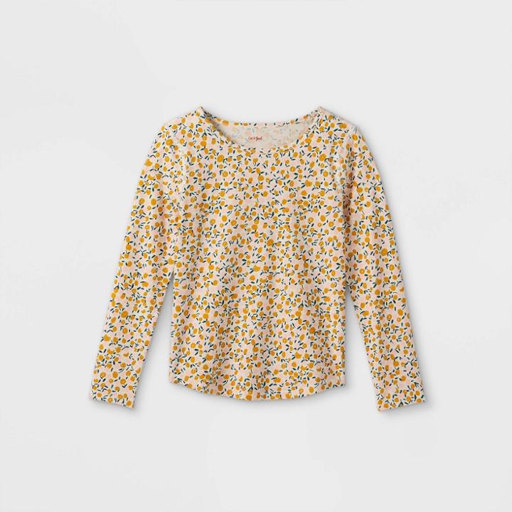 Girls' Adaptive Floral Long Sleeve T-shirt - Cat & Jack Light Mustard M,