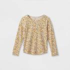 Girls' Adaptive Floral Long Sleeve T-shirt - Cat & Jack Light Mustard M,