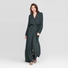 Women's Long Sleeve V-neck Wide Leg Jumpsuit - A New Day Green
