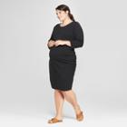 Maternity Plus Size 3/4 Sleeve Shirred T-shirt Dress - Isabel Maternity By Ingrid & Isabel Black