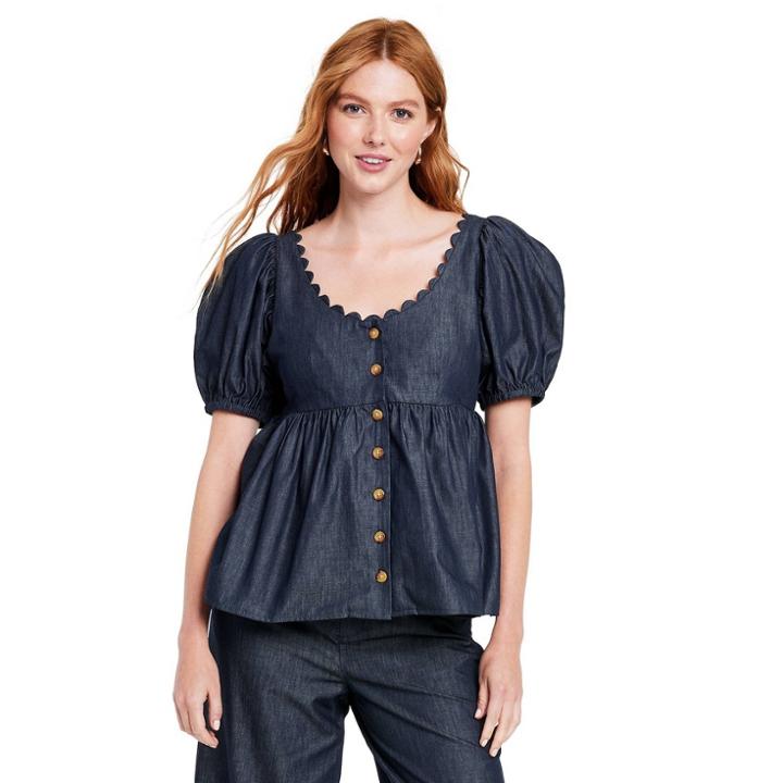 Women's Puff Sleeve Button-down Top - Kika Vargas X Target Indigo Xxs, Blue