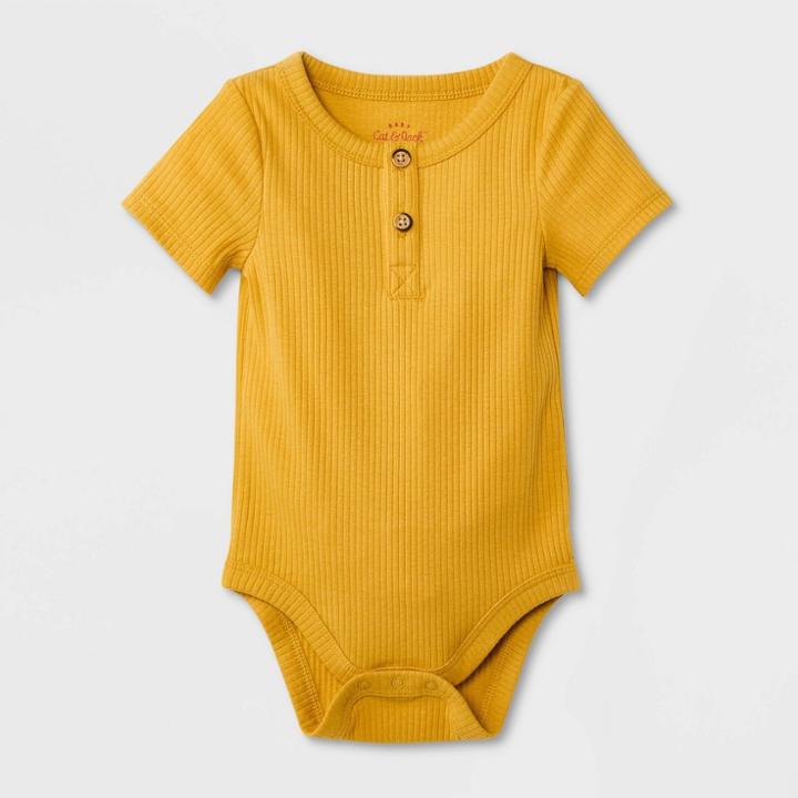 Baby Boys' Rib Henley Short Sleeve Bodysuit - Cat & Jack Mustard Yellow