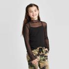Girls' Long Sleeve Mesh Mock Neck Top - Art Class Black S, Girl's,