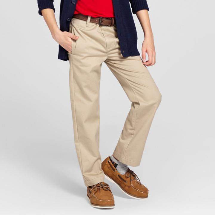 Boys' Reinforced Knee Flat Front Uniform Chino Pants - Cat & Jack Khaki