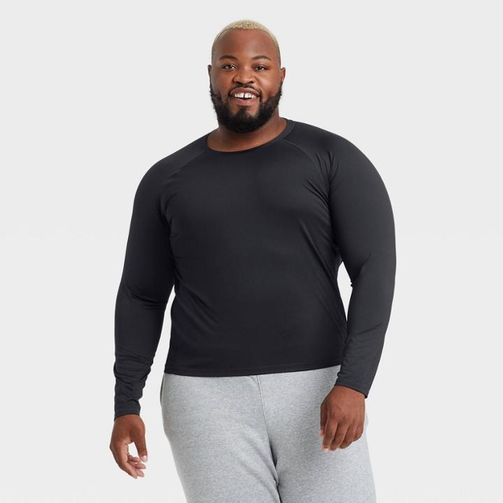 Men's Big & Tall Fitted Long Sleeve T-shirt - All In Motion Black