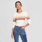 Women's Striped Long Sleeve Hacci Pullover Sweatshirt - 3hearts (juniors') Ivory