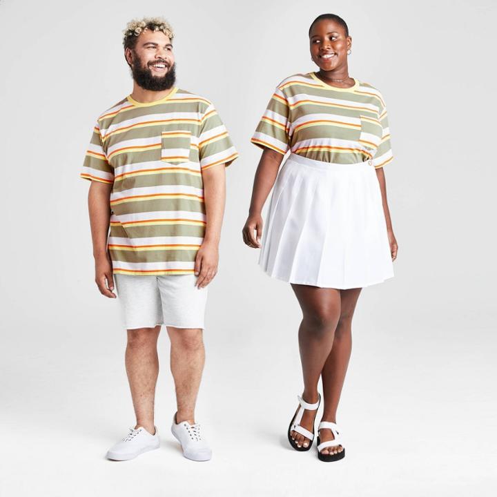 Men's Tall Regular Fit Short Sleeve Striped T-shirt - Original Use Light Green/striped