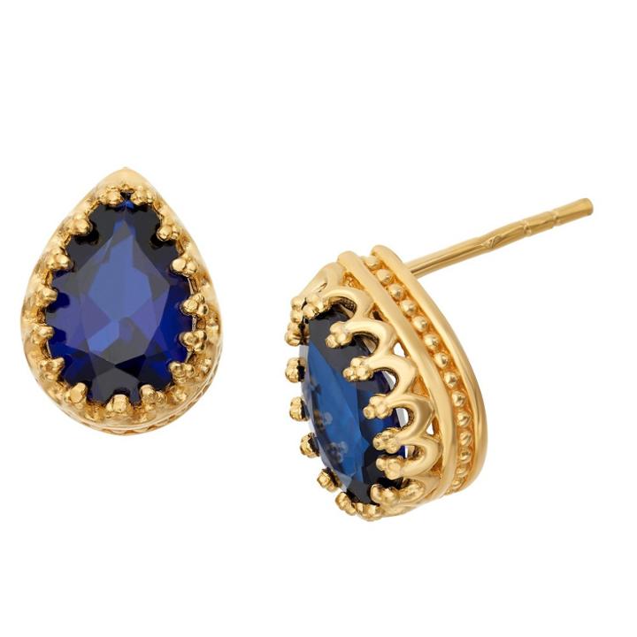 2 2/3 Tcw Tiara Gold Over Silver Pear-cut Sapphire Crown Earrings, Women's, Blue