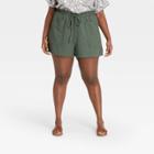 Women's Plus Size Mid-rise Tie Waist Utility Shorts - Universal Thread Green