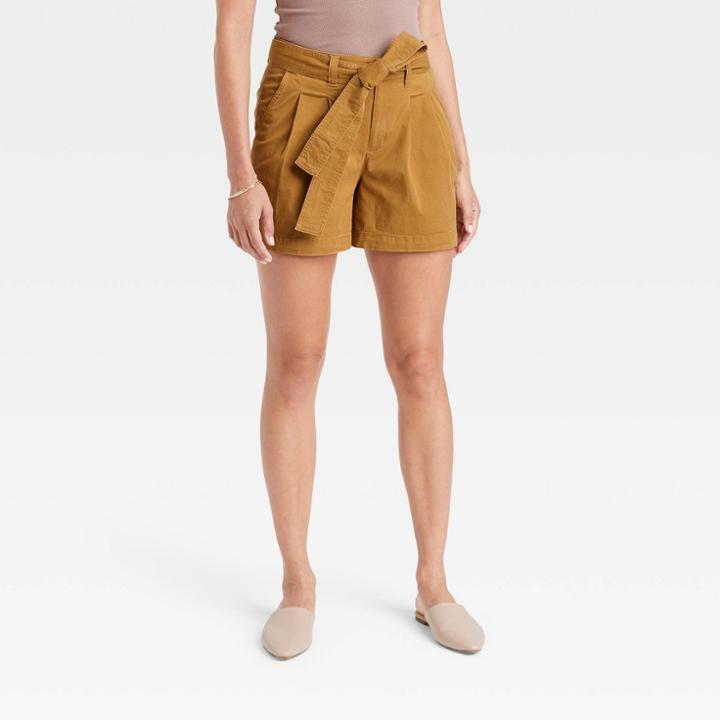 Women's High-rise Pleat Front Shorts - A New Day Brown