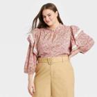 Women's Plus Size Ruffle 3/4 Sleeve Lace Trim Blouse - Who What Wear Pink Floral