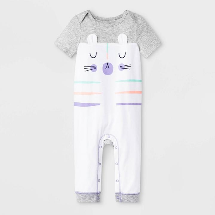 Petitebaby Girls' Short Sleeve Critter Tiger Face Romper - Cat & Jack Gray Newborn, Girl's, White