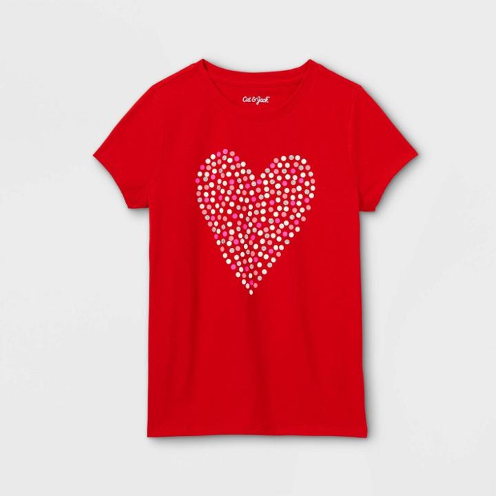 Girls' 'valentine's Day Heart' Short Sleeve Graphic T-shirt - Cat & Jack Red