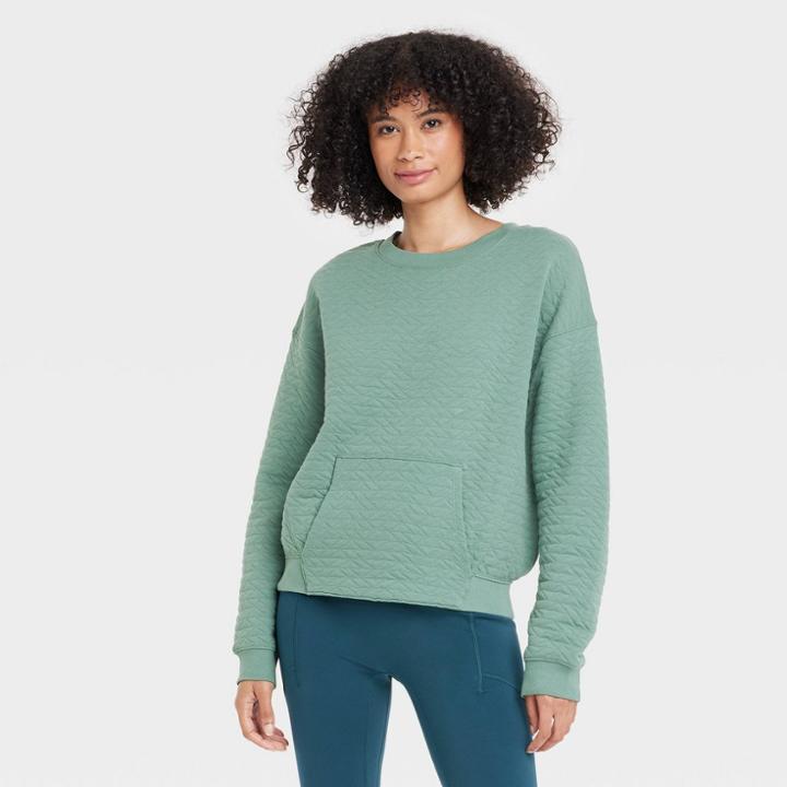 Women's Quilted Crew Sweatshirt - All In Motion Forest Green