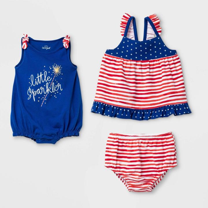 Baby Girls' 2pk Americana Romper & Dress Set - Cat & Jack Red Newborn, Girl's, Blue