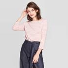 Women's Striped Regular Fit Long Sleeve Boat Neck T-shirt - A New Day Smoked Pink