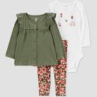 Carter's Just One You Baby Girls' Floral Top & Bottom Set - Olive Newborn, Green