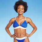 Juniors' Ribbed Colorblock Triangle Bikini Top - Xhilaration Cobalt D/dd Cup, Blue