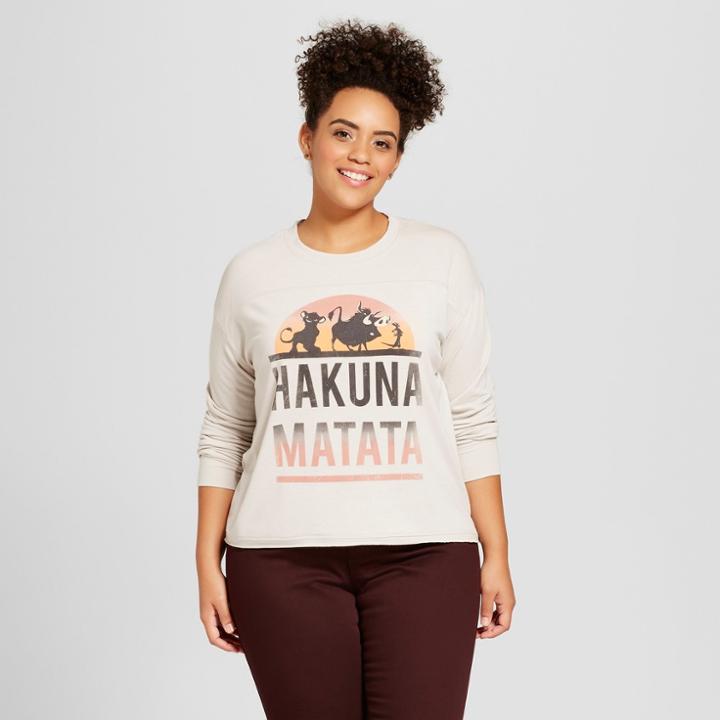Disney Women's Plus Size The Lion King Hakuna Matata Graphic Pullover Sweatshirt - Cream