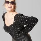 Women's Plus Size Polka Dot Long Sleeve Sweetheart Neckline Woven Top - Wild Fable Black