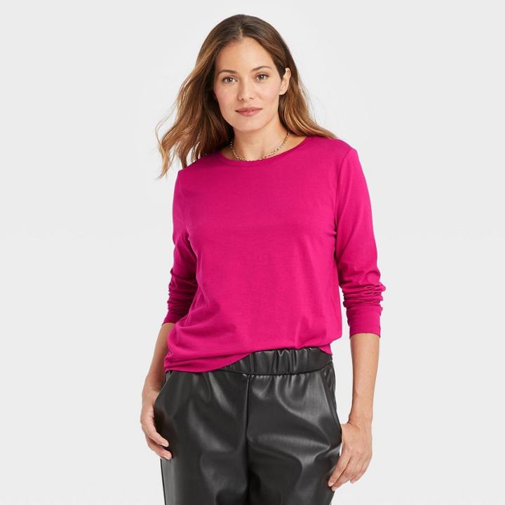 Women's Long Sleeve T-shirt - A New Day Dark Pink