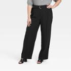 Women's Plus Size High-rise Relaxed Fit Straight Belted Trousers - A New Day Black