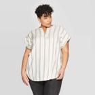 Women's Plus Size Striped Short Sleeve V-neck Popover - Ava & Viv Brown