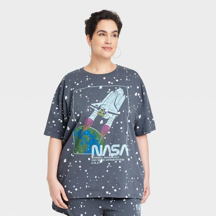 Women's Nasa Plus Size Splatter Oversized Short Sleeve Graphic T-shirt - Gray
