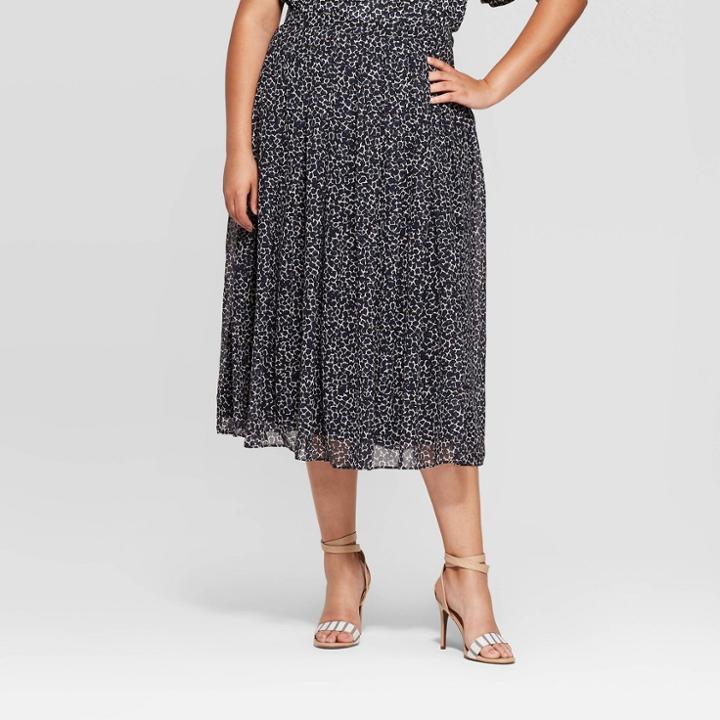 Women's Plus Size Flowy Side Zipper Mid-rise Skirt - Who What Wear Blue