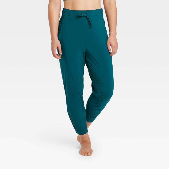 Women's Stretch Woven Ruched Leg Pants 24 - All In Motion Teal S, Women's, Size:
