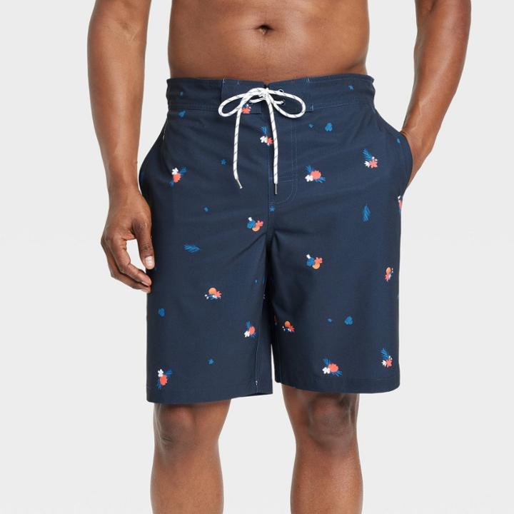Men's 9 Sun Print E-board Swim Shorts - Goodfellow & Co Navy Blue