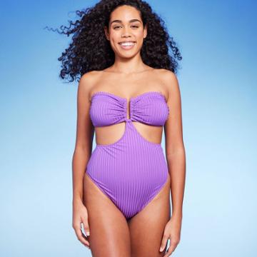 Women's Bandeau Cut Out Cheeky One Piece Swimsuit - Shade & Shore Purple
