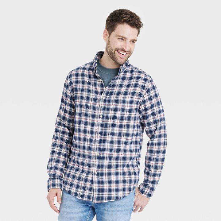 Men's Lightweight Flannel Long Sleeve Button-down Shirt - Goodfellow & Co Dark Blue