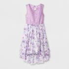 Lots Of Love By Speechless Girls' Lace Overlay 3d Floral Dress - Purple