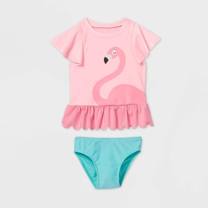 Petitetoddler Girls' Flamingo Short Sleeve Rash Guard Set - Cat & Jack Pink