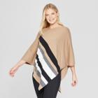 Women's Diagonal Striped Poncho - Jillian Nicole - Camel S, Black Brown Gray