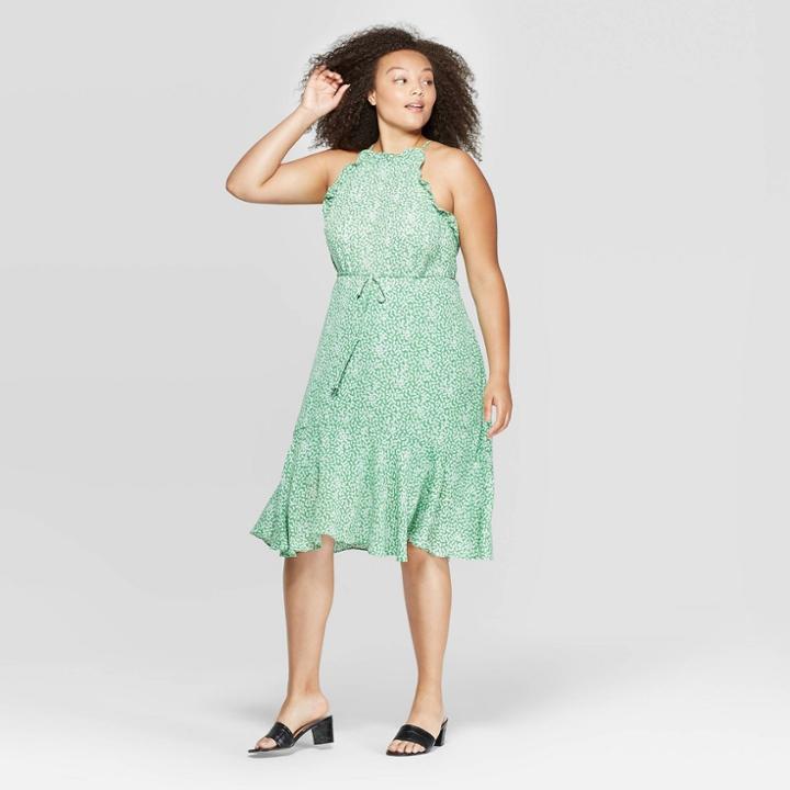 Women's Plus Size Halter Neck A Line Dress - Who What Wear Green/white