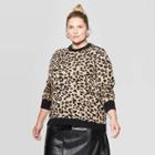 Women's Plus Size Animal Print Long Sleeve Crewneck Pullover Sweater - Ava & Viv Tan 2x, Women's,