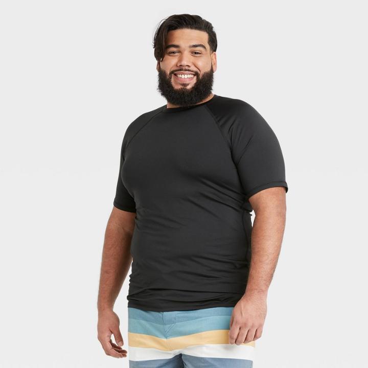 Men's Big & Tall Regular Fit Short Sleeve Rash Guard Swim Shirt - Goodfellow & Co Black