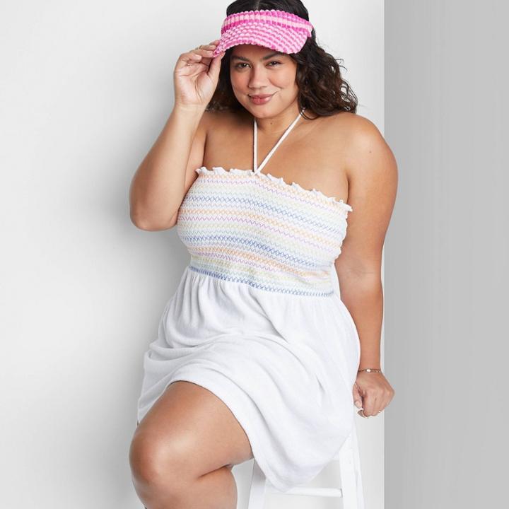 Women's Plus Size Sleeveless Smocked Terry Convertible Dress - Wild Fable White Rainbow