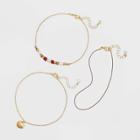 Shell Drop And Heshi Beaded Anklet Set 3pc - A New Day Pink