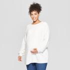 Maternity Plus Size Fleece Lace Front Sweatshirt - Isabel Maternity By Ingrid & Isabel White