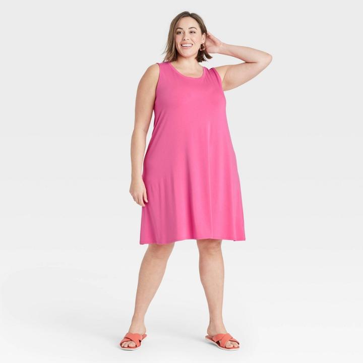 Women's Plus Size Sleeveless Knit Swing Dress - Ava & Viv Pink X