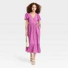 Women's Flutter Short Sleeve Wrap Dress - A New Day Purple
