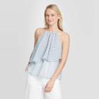 Women's Polka Dot Halter Neck Flowy Tiered Halter Top - Who What Wear Blue