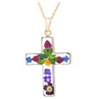 Target Women's Gold Over Sterling Silver Pressed Flowers Cross Pendant (18),