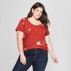 Women's Plus Size Floral Print Scoop Neck Short Sleeve T-shirt - Ava & Viv Red