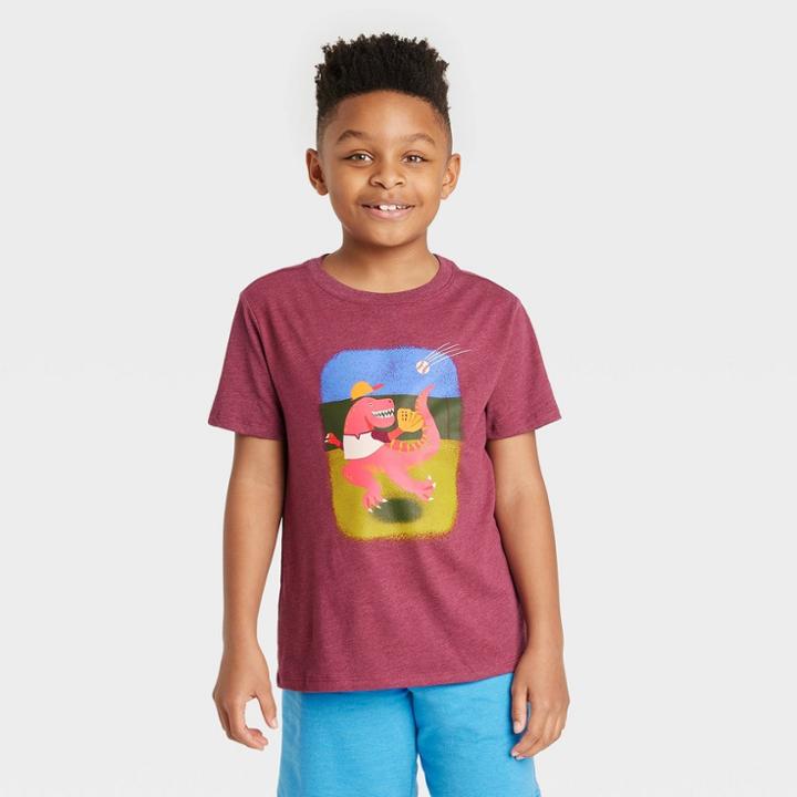 Boys' Short Sleeve Baseball T-rex Graphic T-shirt - Cat & Jack Berry Purple