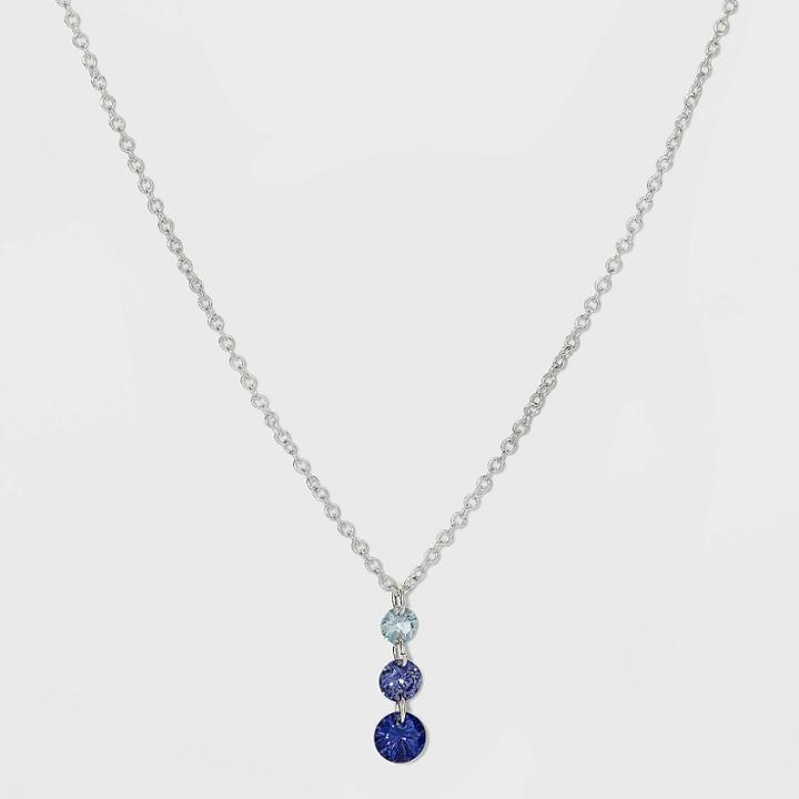 Silver Plated Triple Round Multi Cubic Zirconia Necklace - A New Day Blue